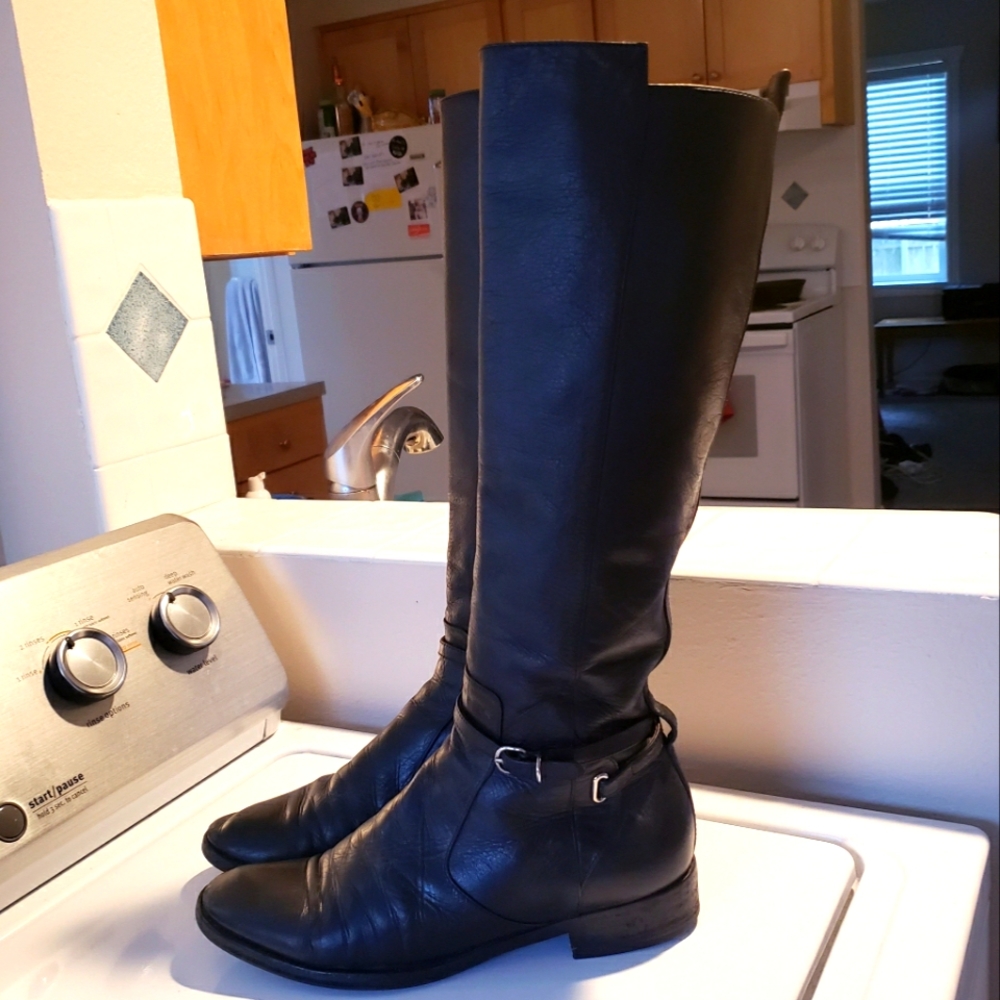 BALENCIAGA Riding Boots Black Leather Knee Boots